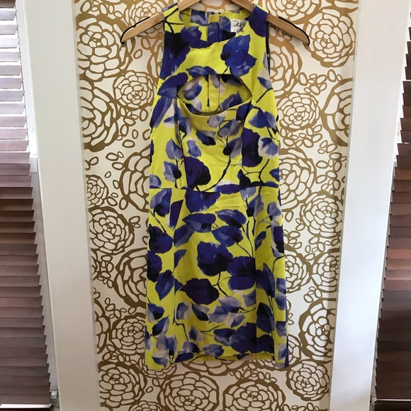 MILLY Yellow Blue Floral Cut Out Cocktail Dress - Picture 2 of 7